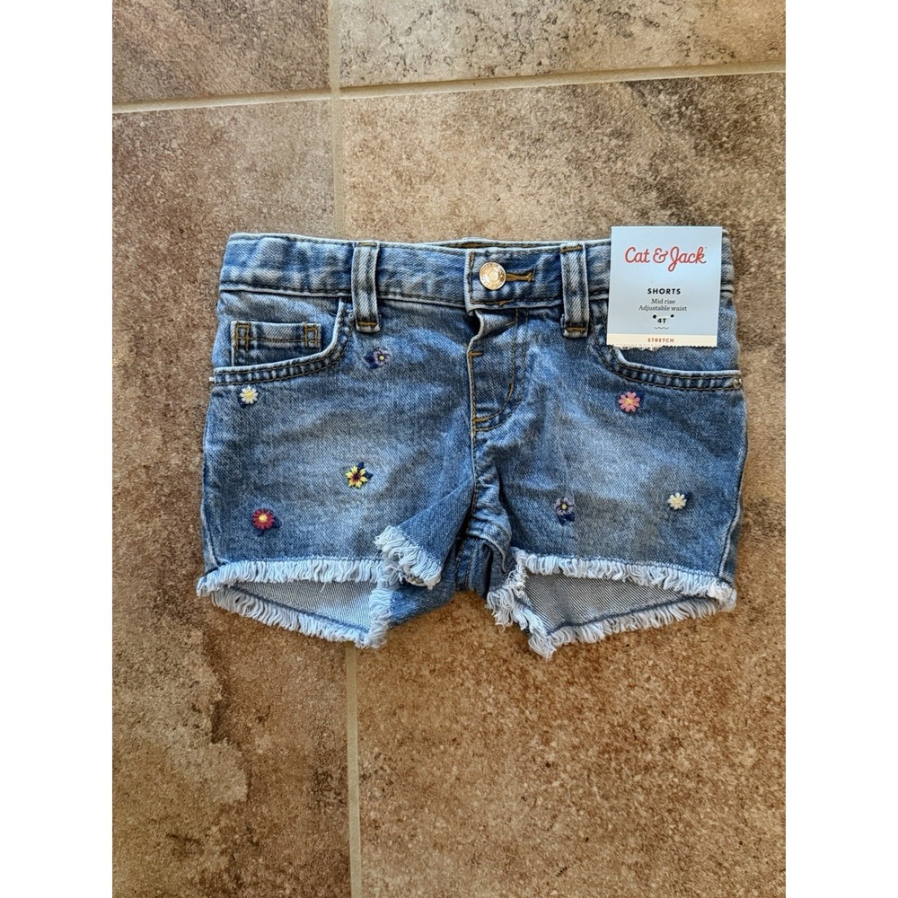 Cat & Jack Toddler Girl's Floral Embroidered Light-Wash Denim Shorts Sz. 4T NWT